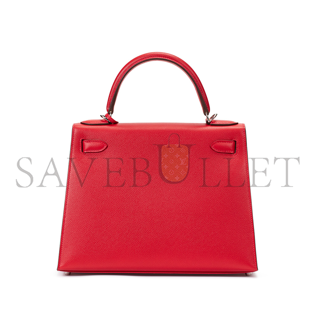 HERMÈS MASTER ROUGE CASAQUE EPSOM SELLIER KELLY 25 PALLADIUM HARDWARE (25*17*7cm) 